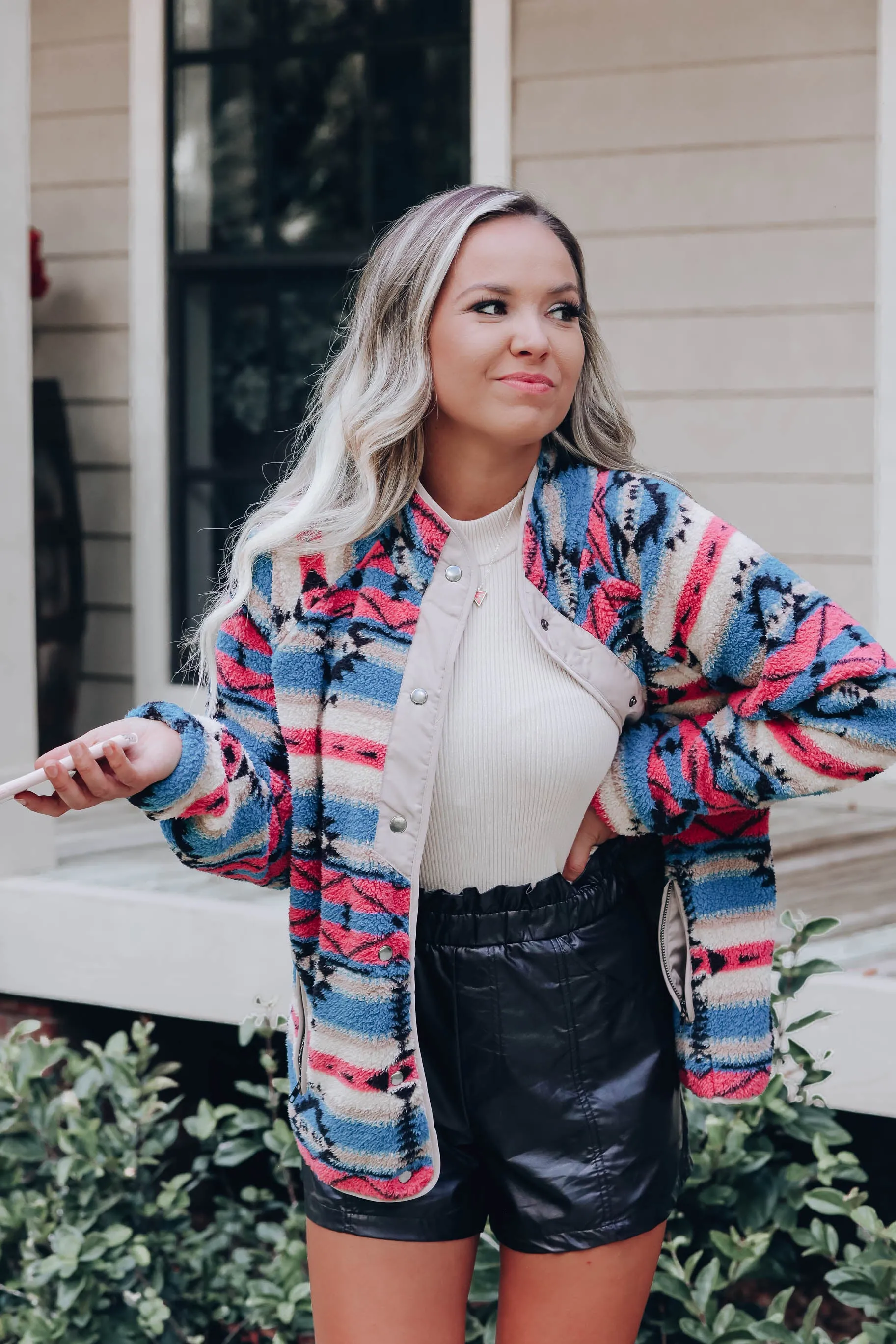 Metz Aztec Button Up Jacket - Blue Combo