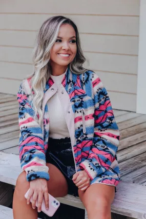 Metz Aztec Button Up Jacket - Blue Combo