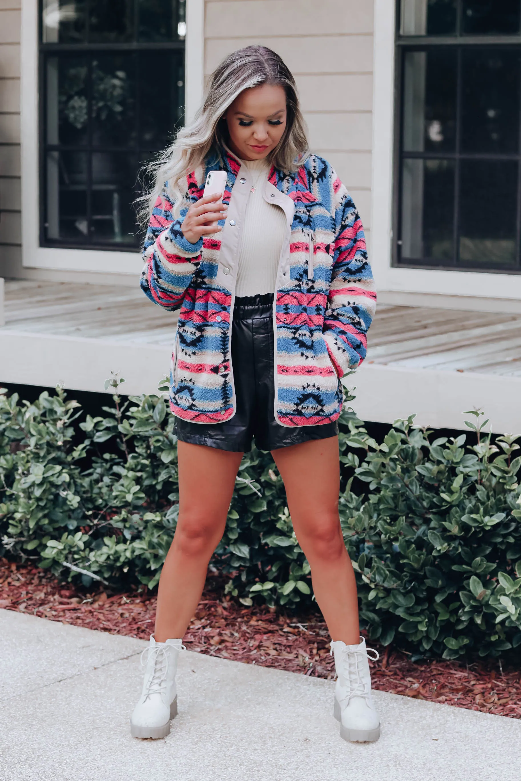 Metz Aztec Button Up Jacket - Blue Combo