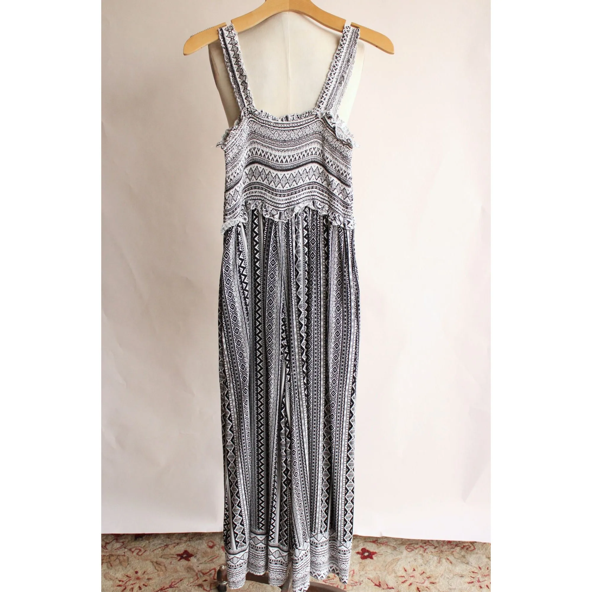 Millibon Womens Jumpsuit, Size L, Black and White, Pockets, Wide Legs, Stretchy Top