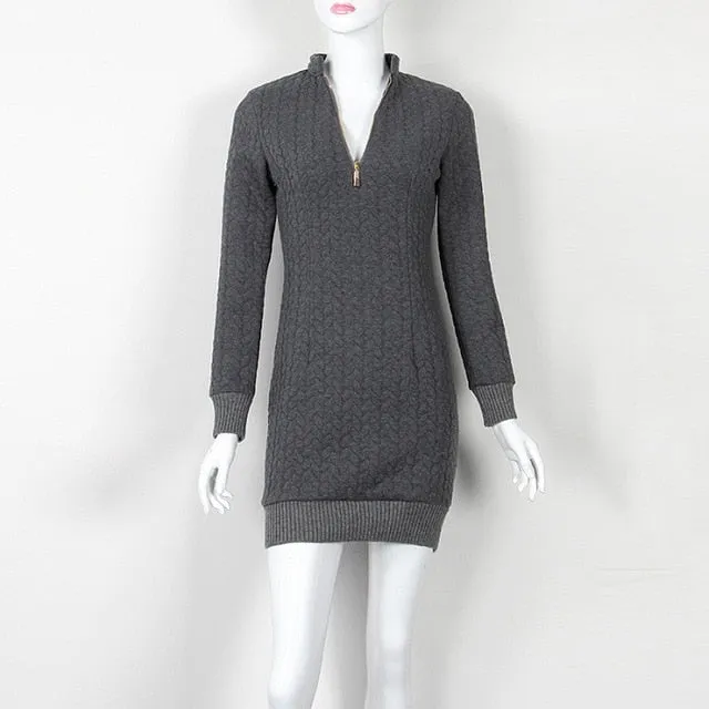 Mini Fashion Zip-up Zipper 2018 Autumn Winter Sweater Dress Sexy V Neck Knit Dresses Warm Bodycon Women Dress New GV101