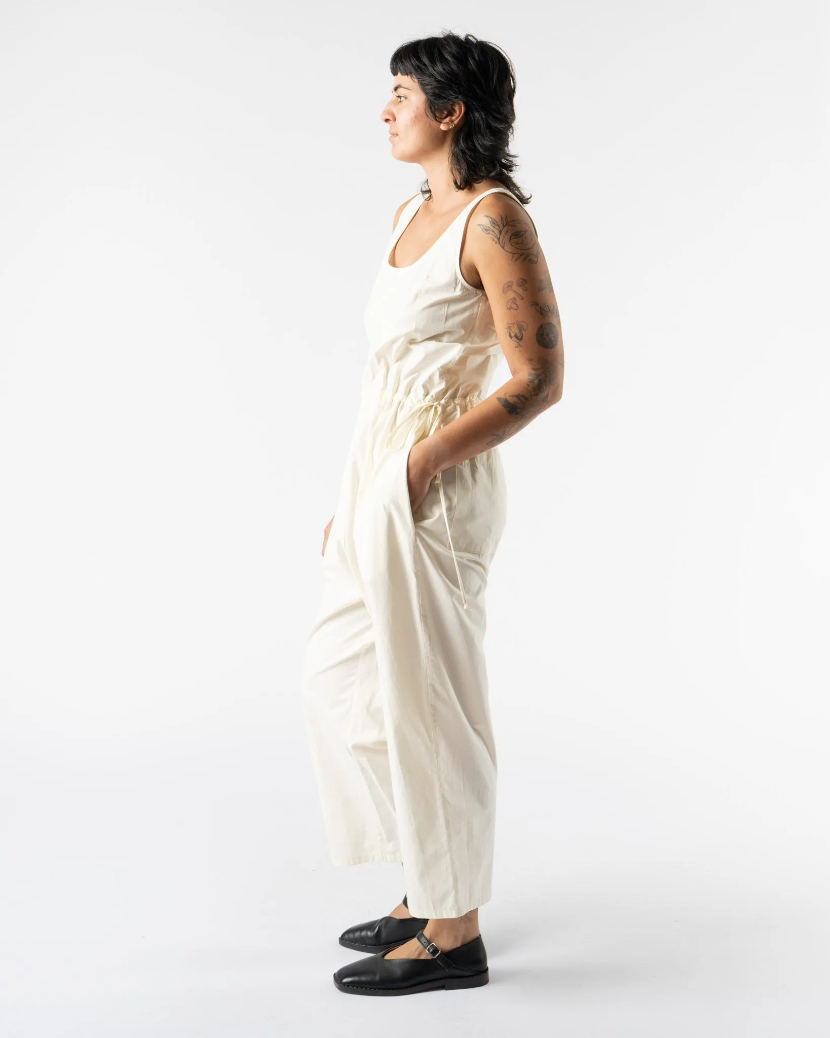 Modern Weaving Tank Side Tie Jumpsuit in Papyrus Parchment Poplin