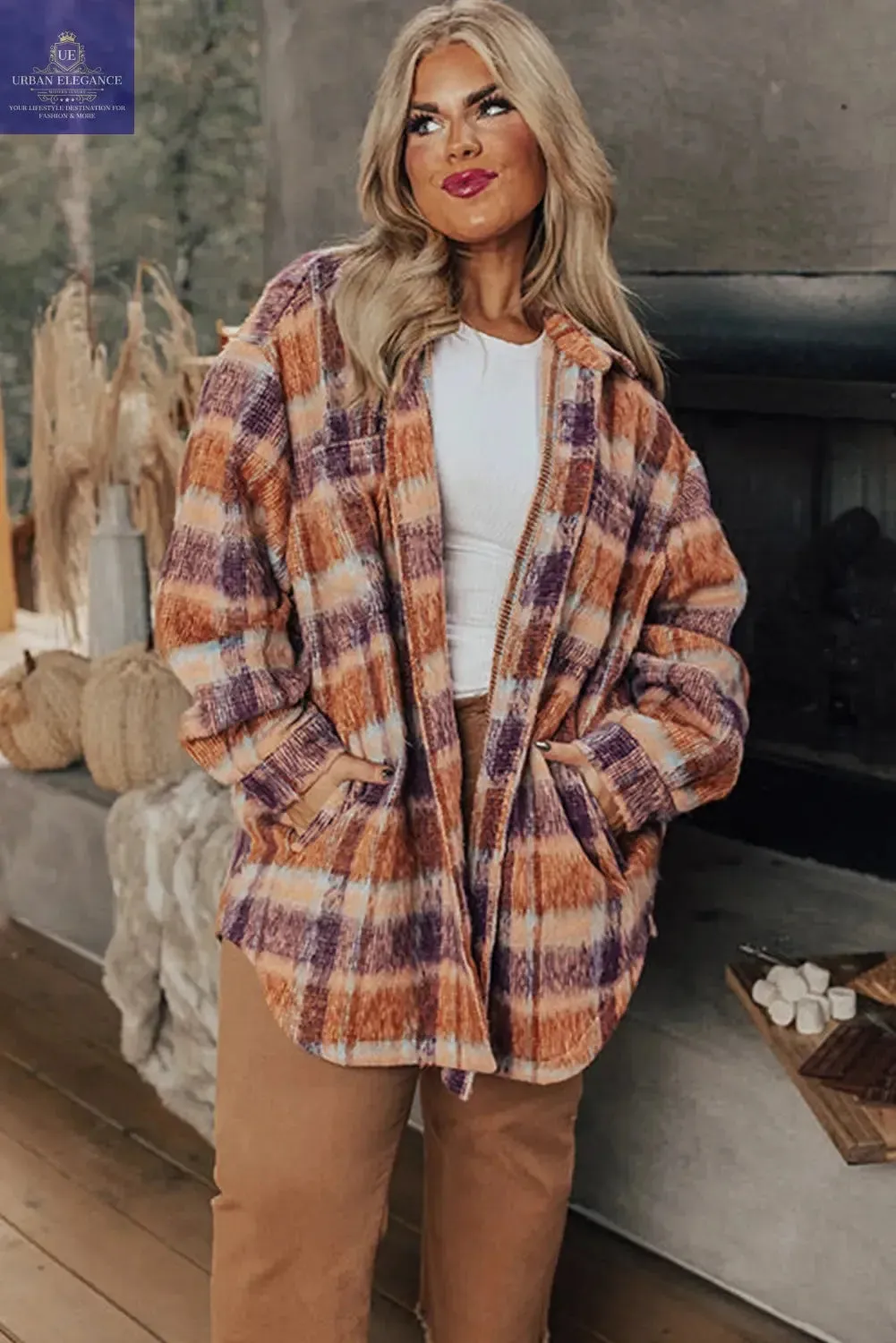 Plaid Print Plus Size Jacket