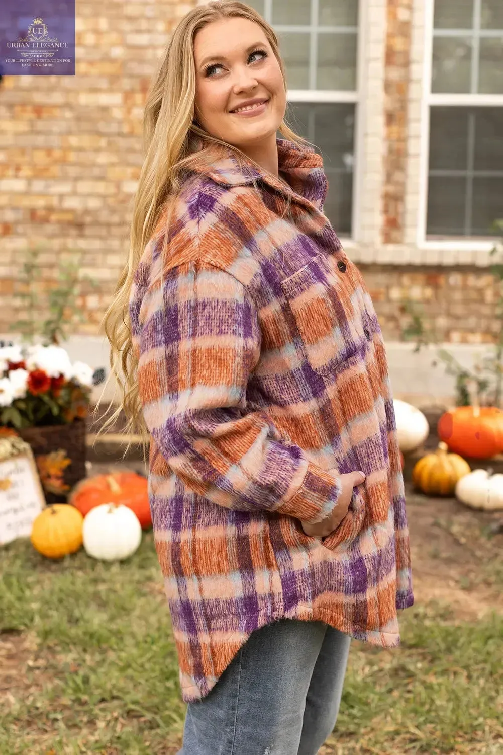 Plaid Print Plus Size Jacket