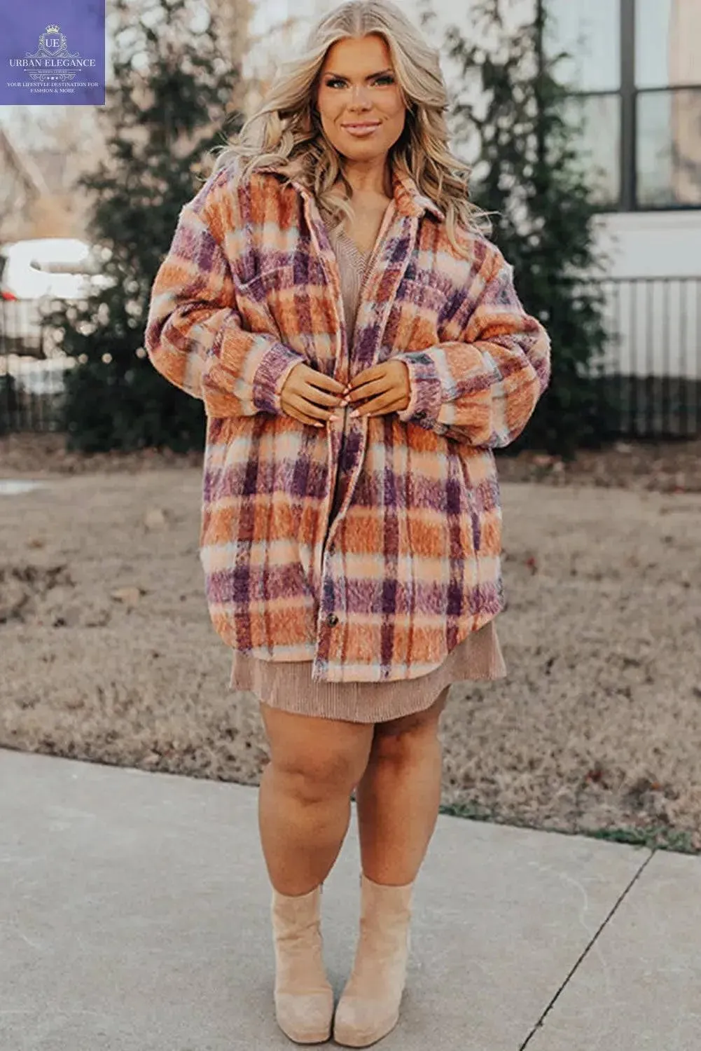 Plaid Print Plus Size Jacket