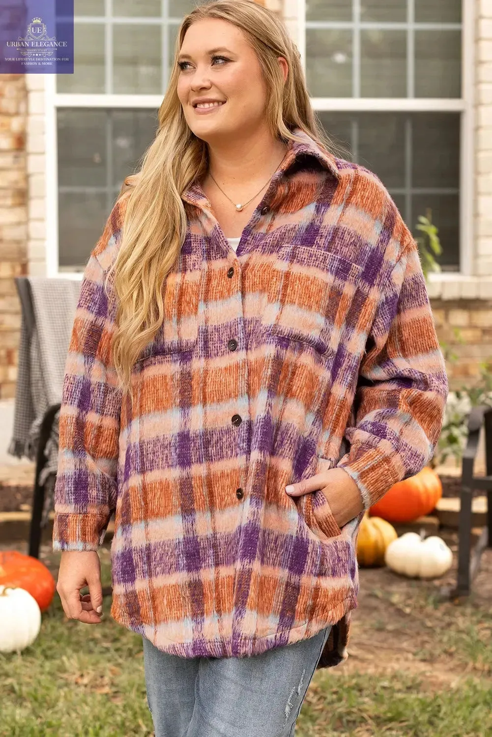 Plaid Print Plus Size Jacket