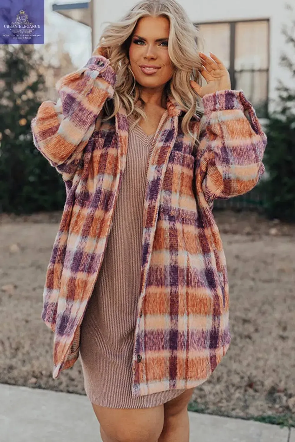 Plaid Print Plus Size Jacket