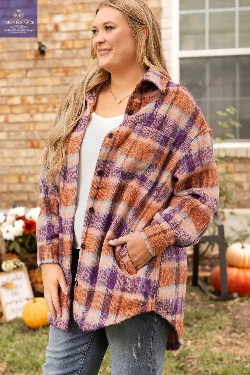 Plaid Print Plus Size Jacket