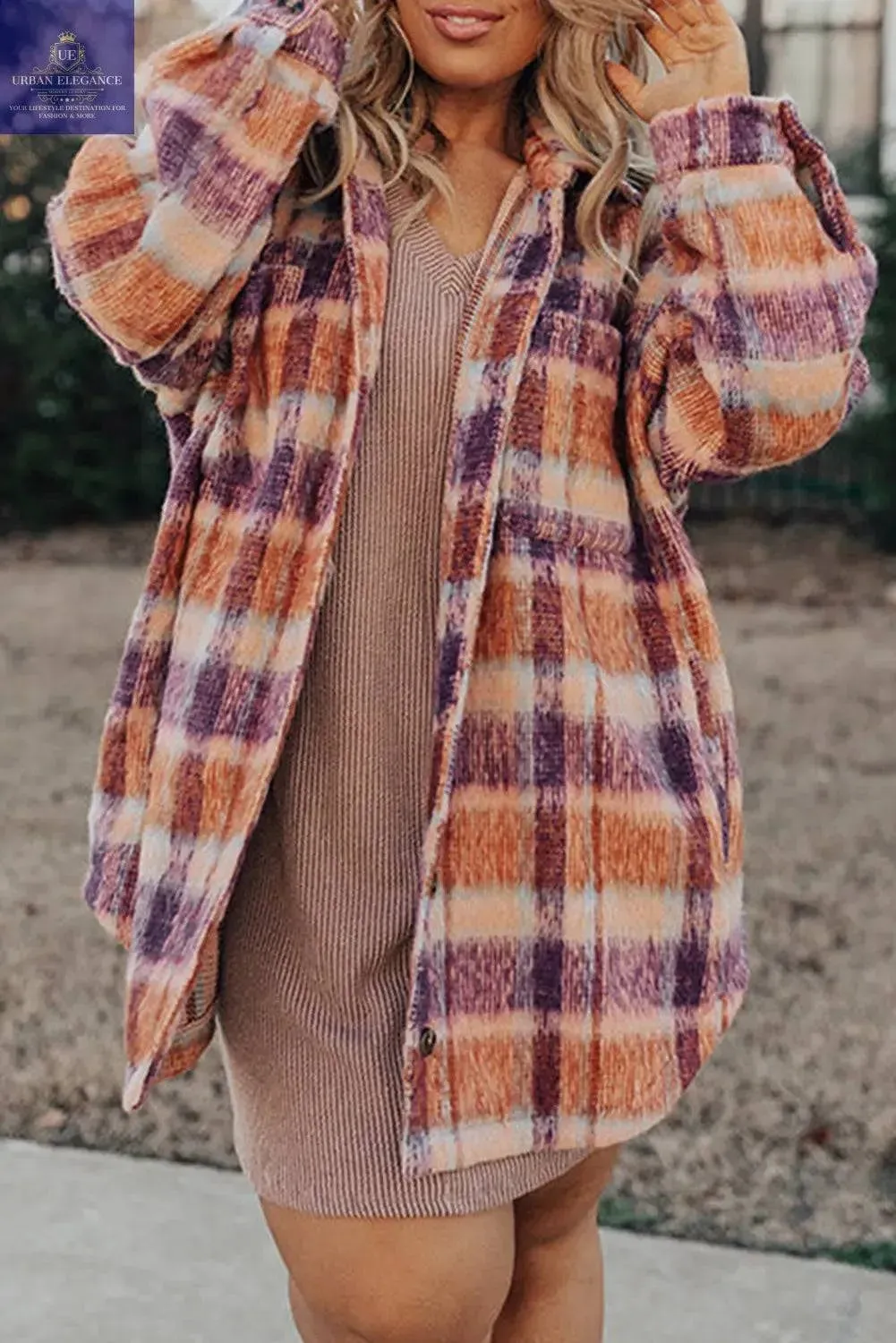 Plaid Print Plus Size Jacket