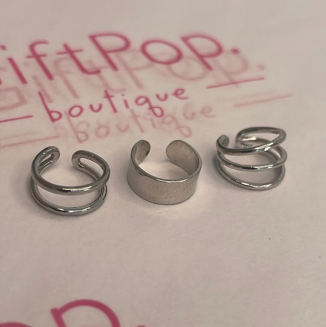 Plain Ear Cuff Set Of 3 - Silver