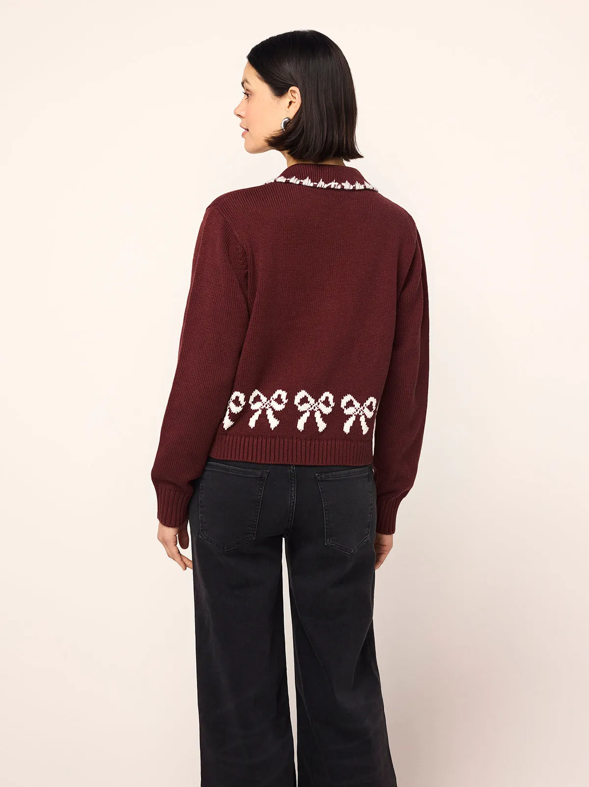 Polly Burgundy Bow Knit Cardigan