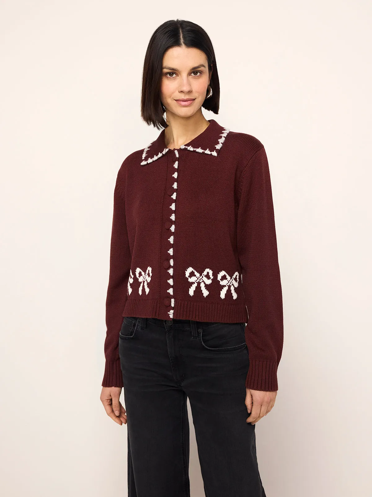 Polly Burgundy Bow Knit Cardigan