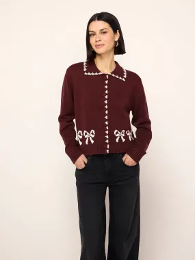 Polly Burgundy Bow Knit Cardigan