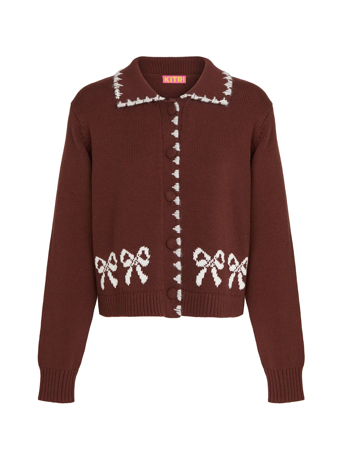 Polly Burgundy Bow Knit Cardigan
