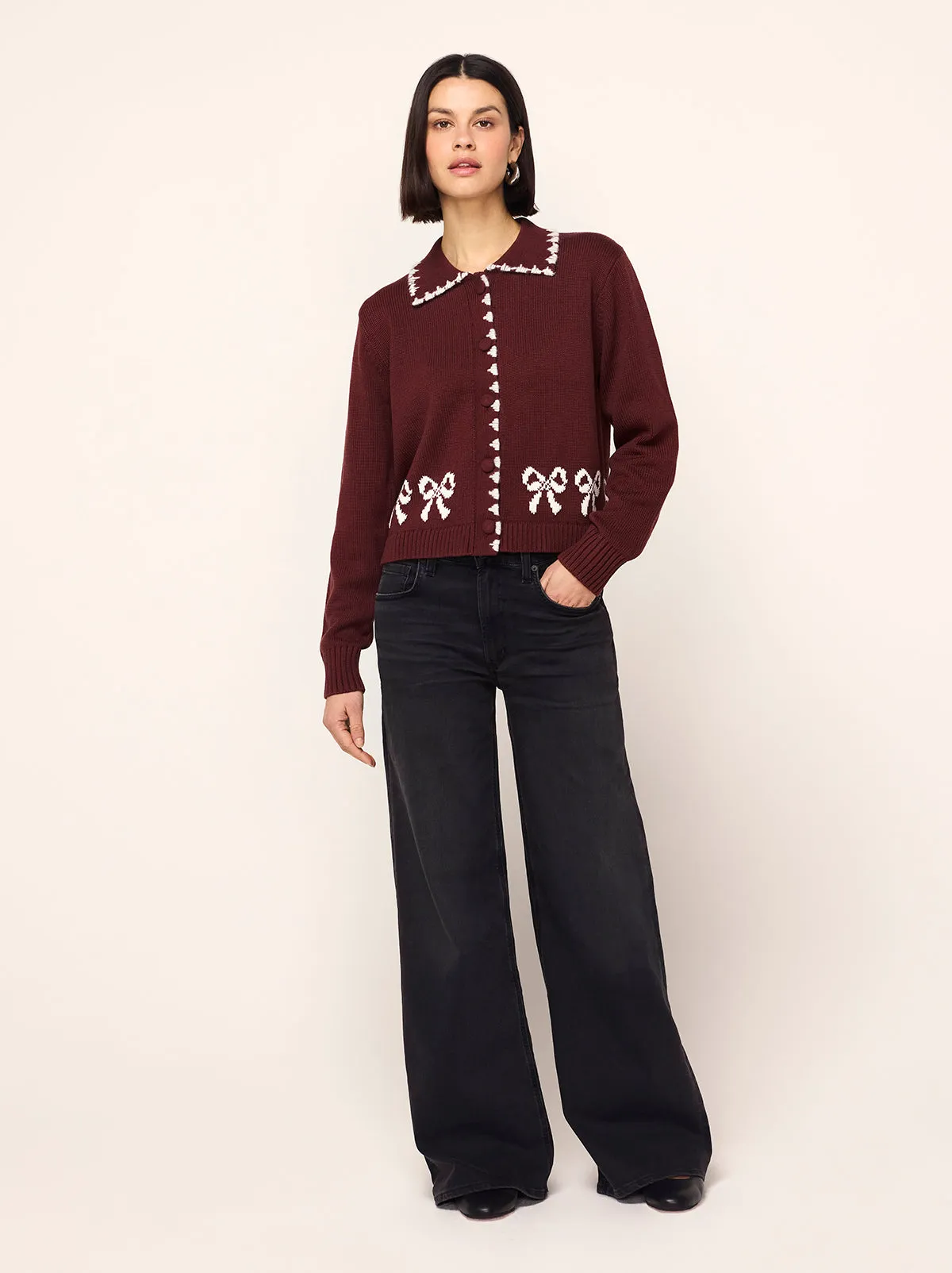 Polly Burgundy Bow Knit Cardigan