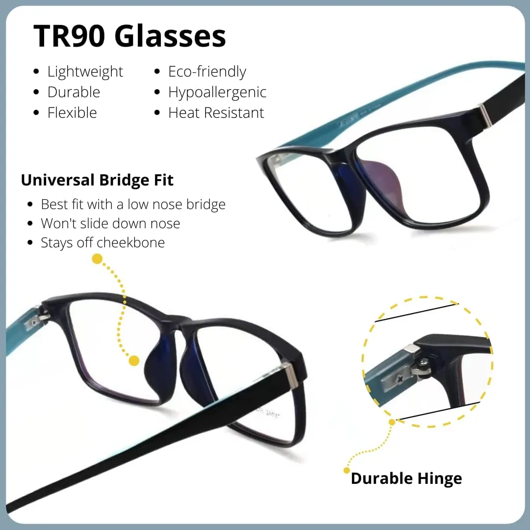 ProEyes Concord, Big Men Progressive Blue Light Blocking Readers, Anti-Reflective, 0 Power on Top Lens