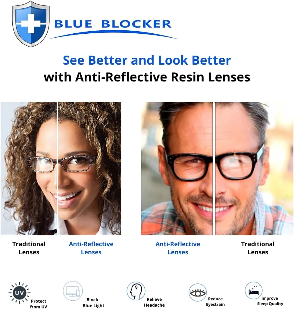 ProEyes Concord, Big Men Progressive Blue Light Blocking Readers, Anti-Reflective, 0 Power on Top Lens
