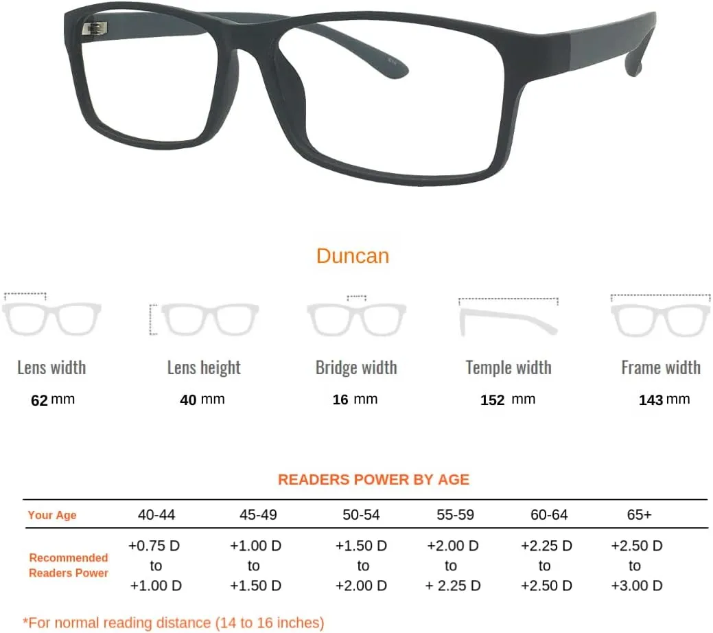 ProEyes Duncan, Big Men Progressive Blue Light Blocking Readers, 0 Strength on Top Lens