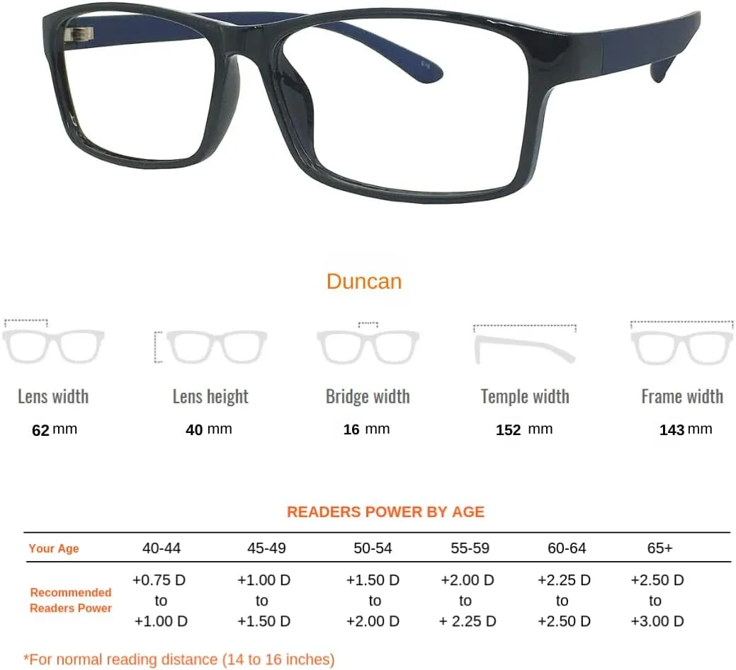 ProEyes Duncan, Big Men Progressive Blue Light Blocking Readers, 0 Strength on Top Lens