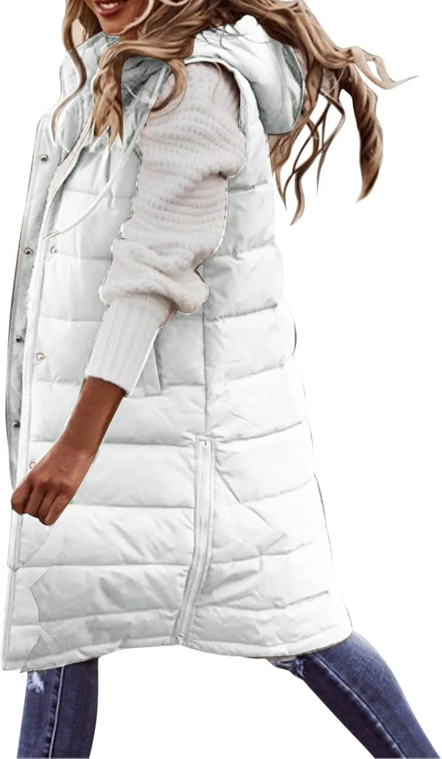 Puffer Vest Women Long Thermal Thicken Winter Coat Packable Sleeveless Down Coat Casual Trendy Outwear