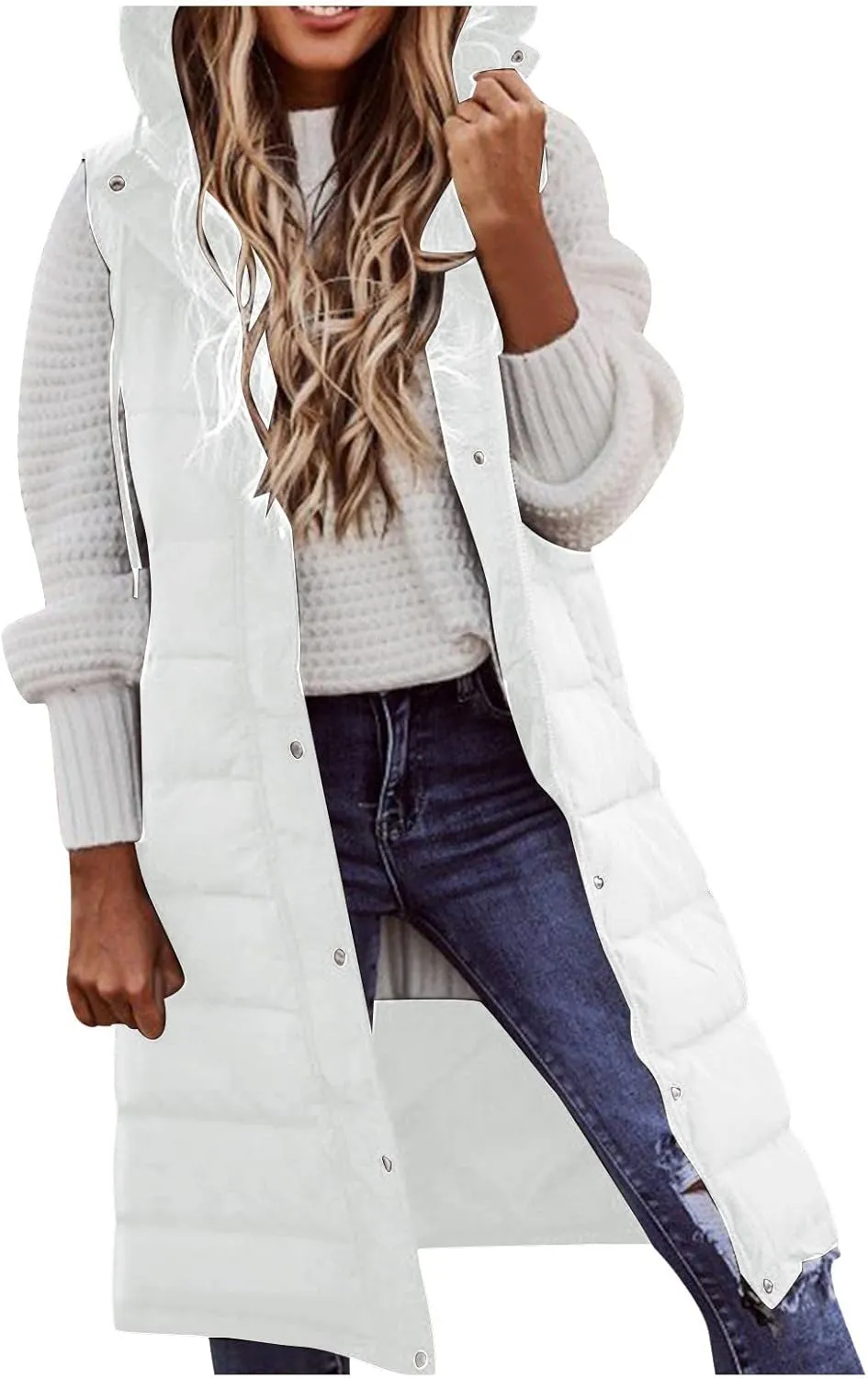 Puffer Vest Women Long Thermal Thicken Winter Coat Packable Sleeveless Down Coat Casual Trendy Outwear