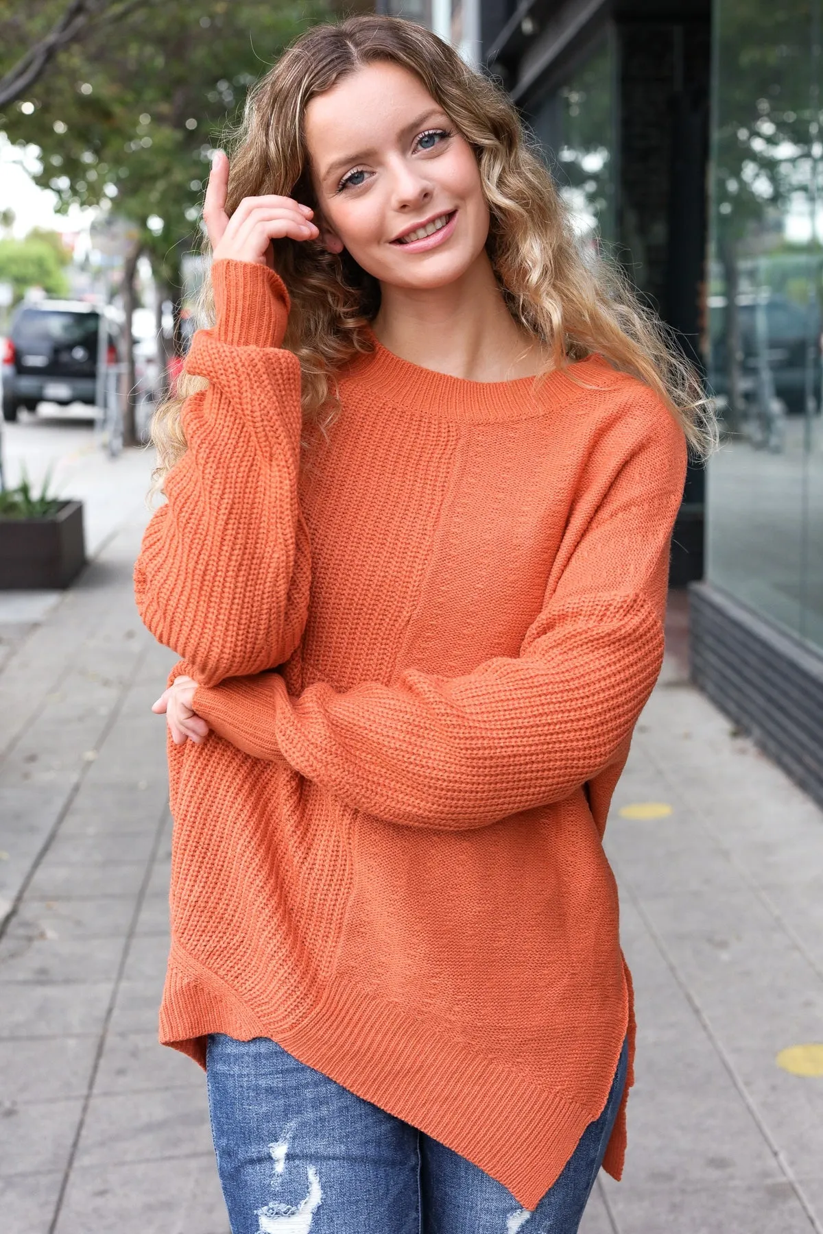 Pumpkin Asymmetrical Knit Sweater