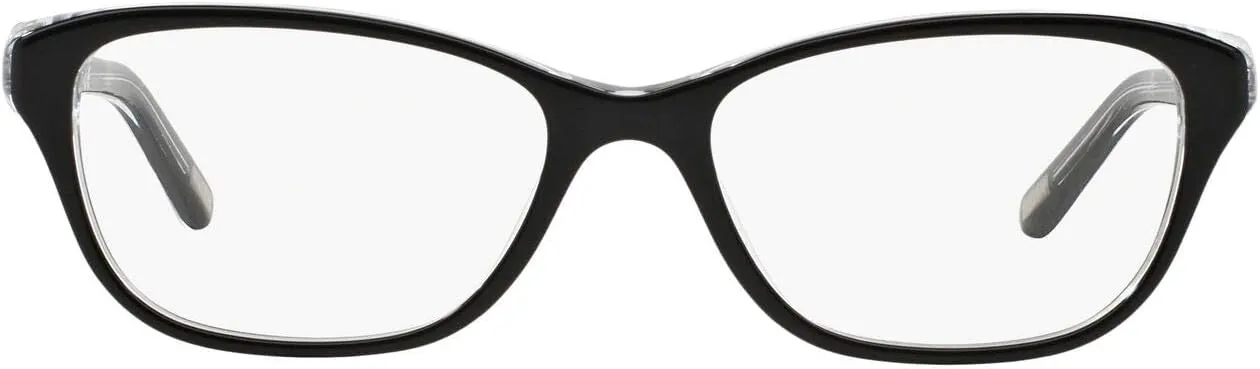 Ralph by Ralph Lauren Women's RA7020 Rectangular Prescription Eyewear Frames, Shiny Black On Crystal/Demo Lens, 52 mm