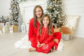 Red Knit Pajamas Set with white piping
