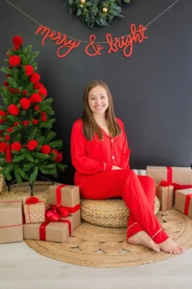Red Knit Pajamas Set with white piping