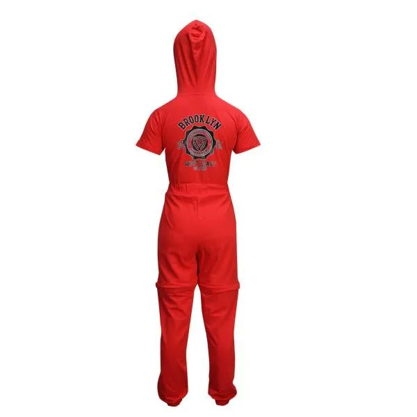 RED SHORT SLEEVE UNISEX JUMPSUIT WITH HOODIE