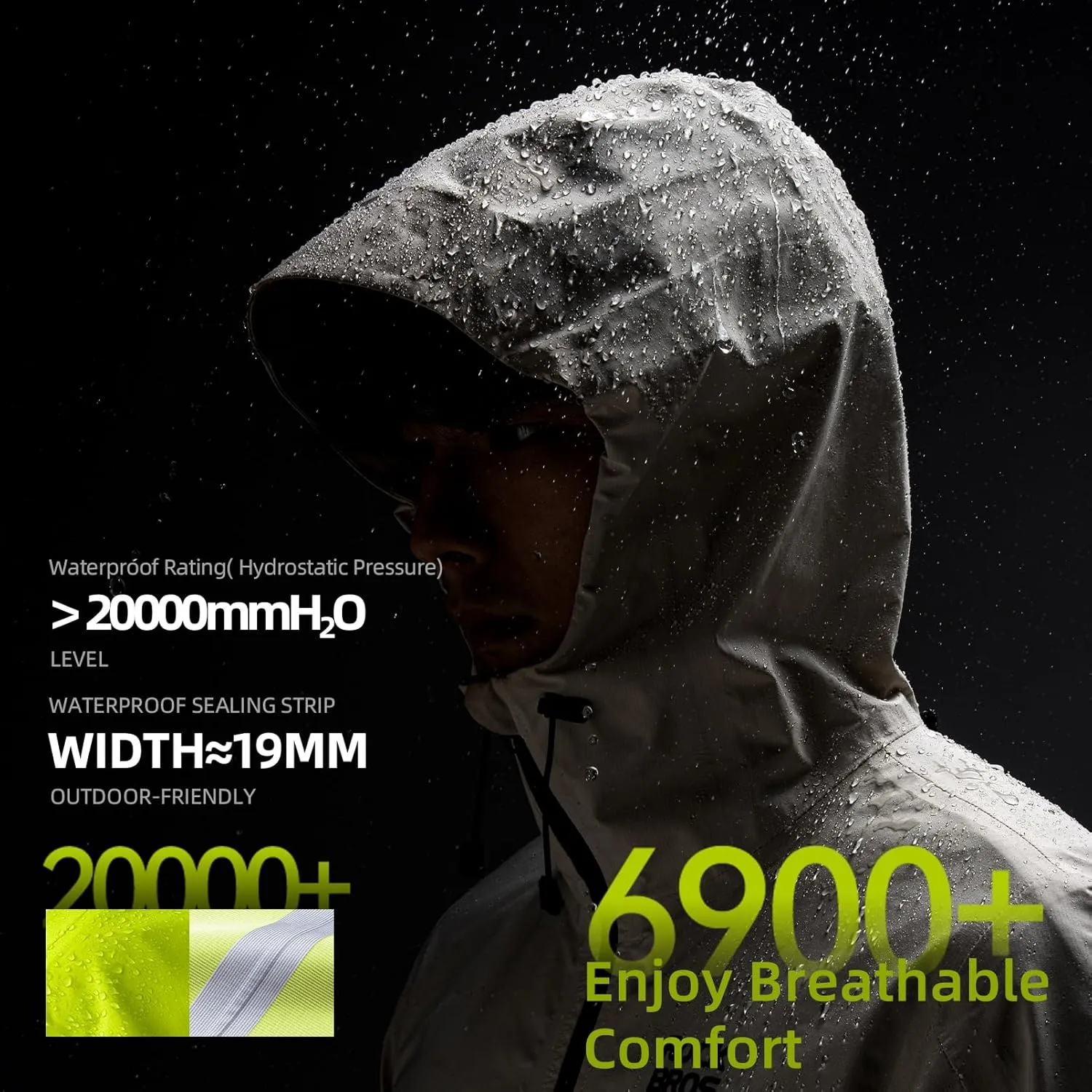ROCKBROS Reflective Cycling Rain Jacket for Men Cycling Bike Rain Jacket Waterproof Windbreaker Jacket Biking Hiking Running