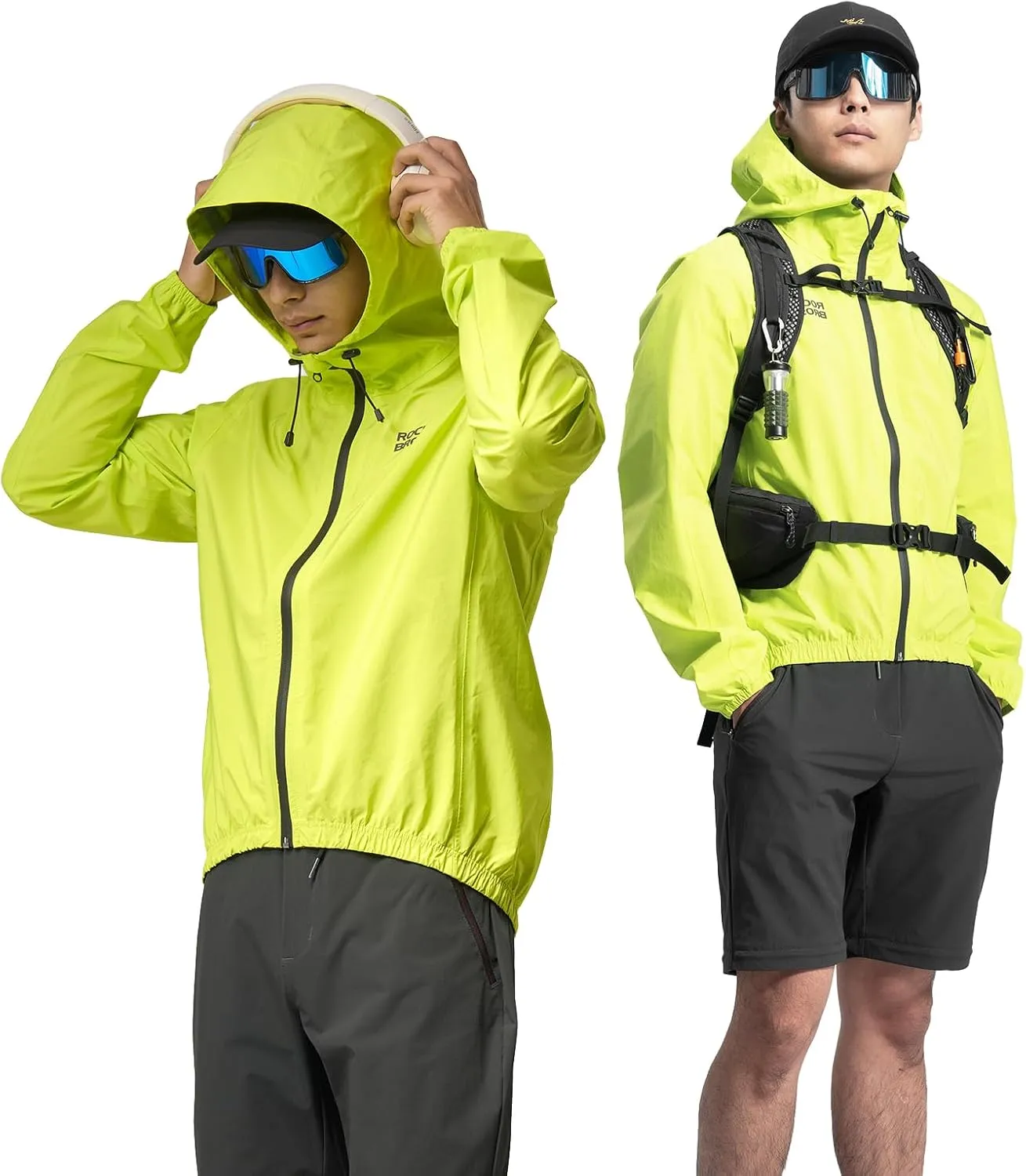 ROCKBROS Reflective Cycling Rain Jacket for Men Cycling Bike Rain Jacket Waterproof Windbreaker Jacket Biking Hiking Running