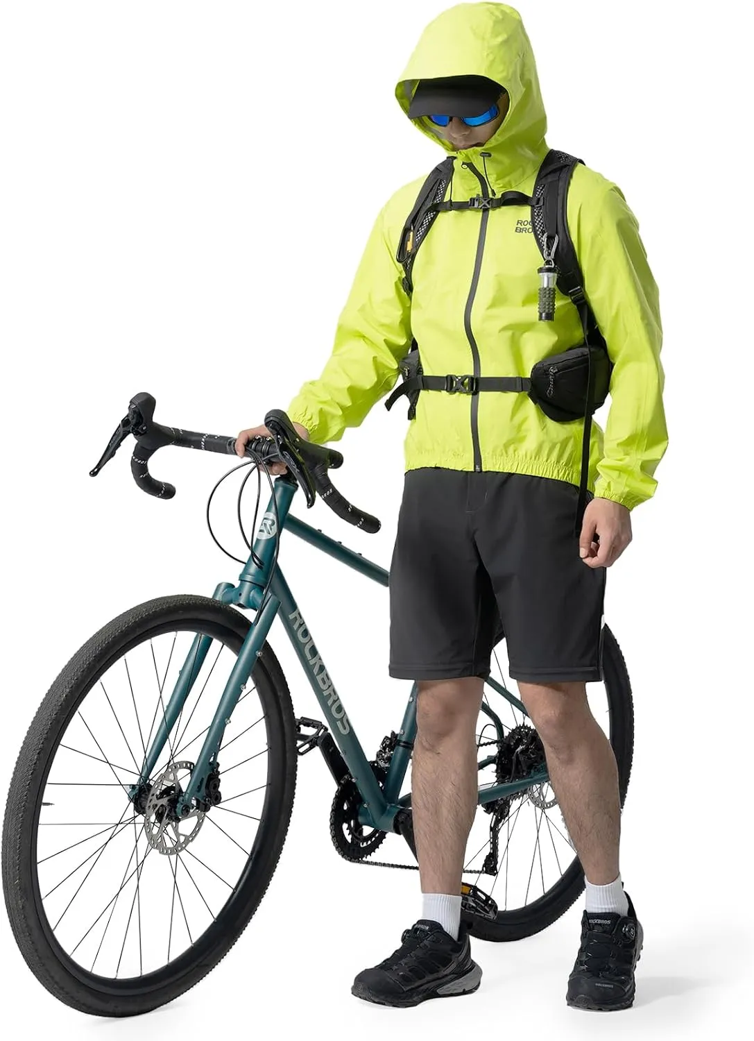 ROCKBROS Reflective Cycling Rain Jacket for Men Cycling Bike Rain Jacket Waterproof Windbreaker Jacket Biking Hiking Running