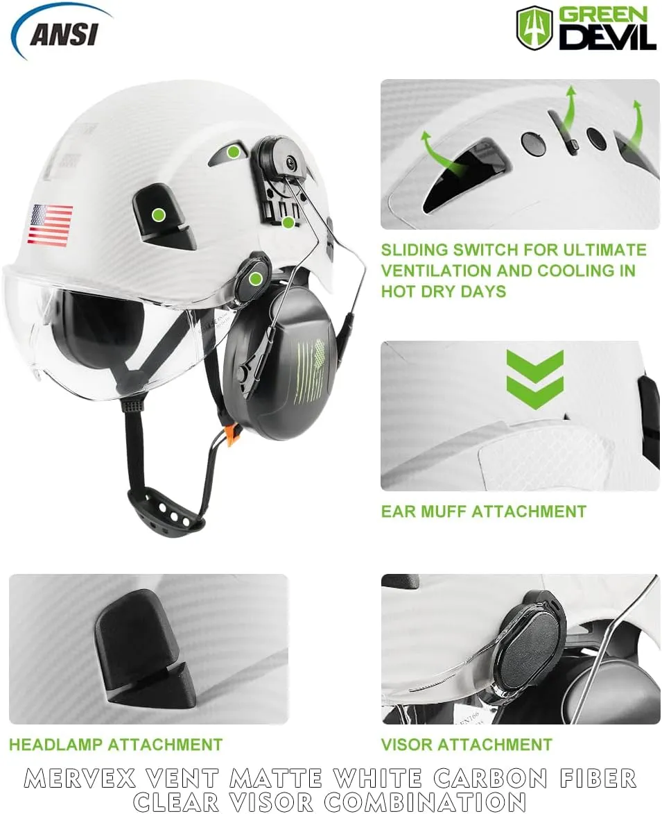 Safety Helmet Hard Hat with Visor and Ear Protection Adjustable Lightweight Vented ABS Work Helmet for Men and Women 6-Point Suspension ANSI Z89.1 Approved Ideal for Industrial & Construction