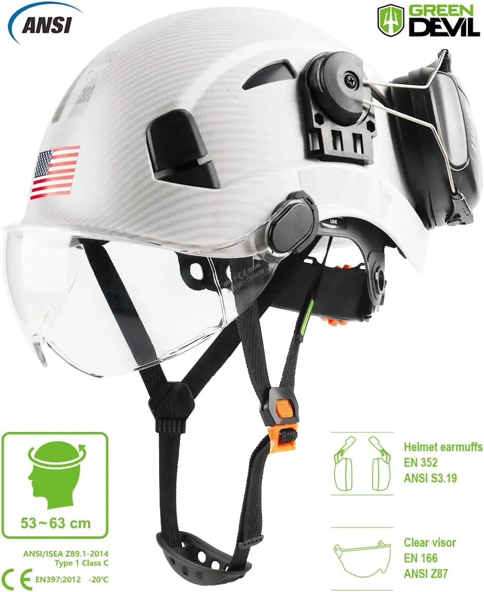 Safety Helmet Hard Hat with Visor and Ear Protection Adjustable Lightweight Vented ABS Work Helmet for Men and Women 6-Point Suspension ANSI Z89.1 Approved Ideal for Industrial & Construction