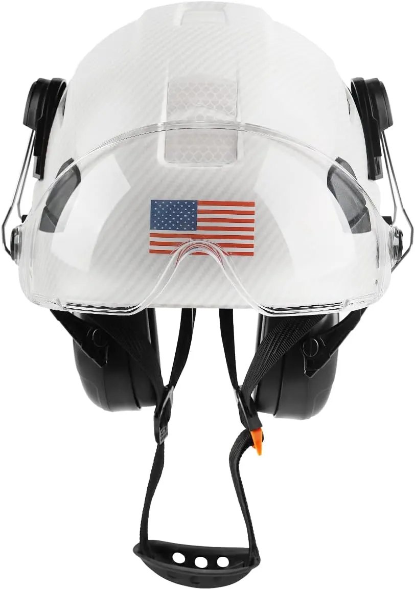 Safety Helmet Hard Hat with Visor and Ear Protection Adjustable Lightweight Vented ABS Work Helmet for Men and Women 6-Point Suspension ANSI Z89.1 Approved Ideal for Industrial & Construction