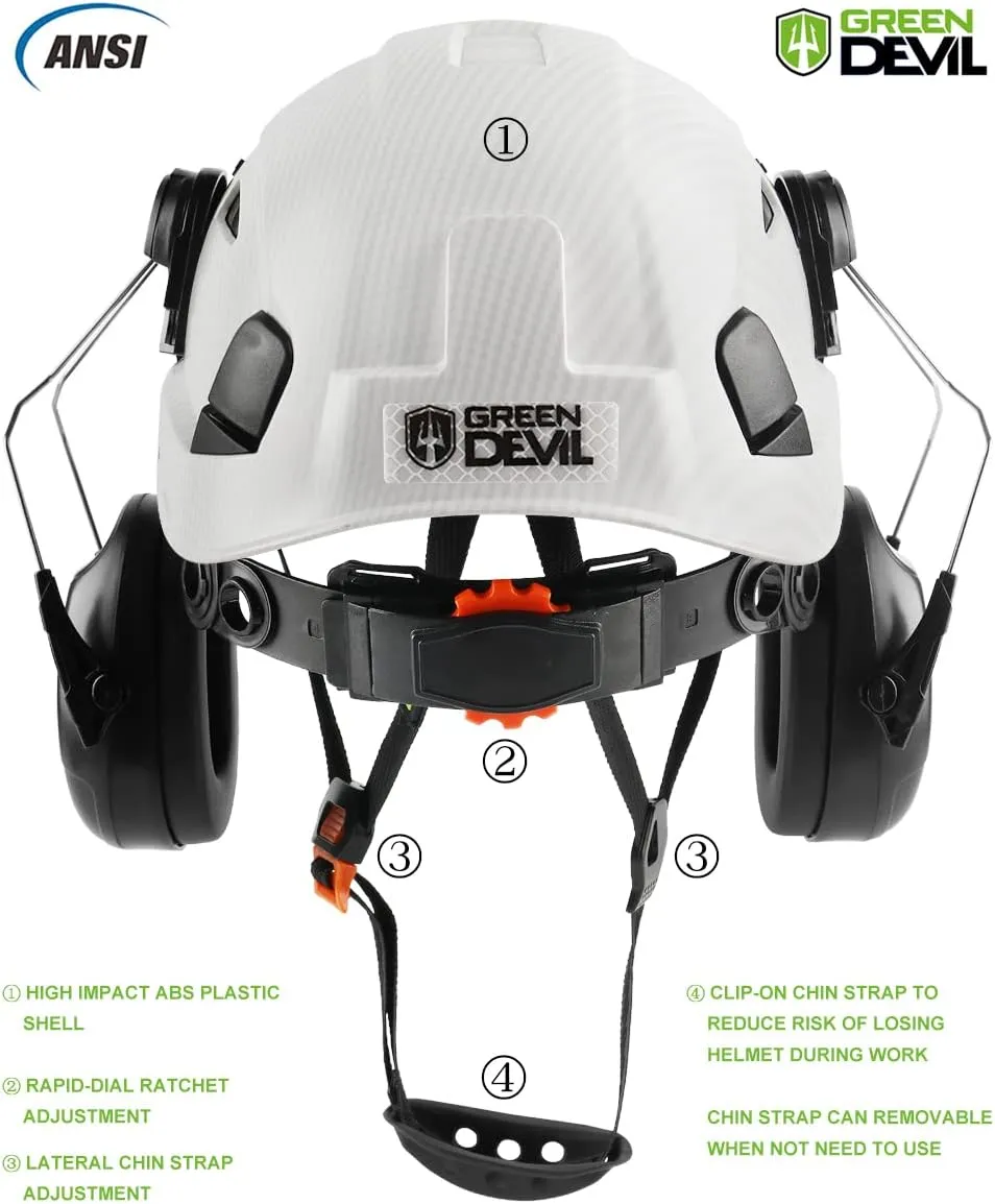 Safety Helmet Hard Hat with Visor and Ear Protection Adjustable Lightweight Vented ABS Work Helmet for Men and Women 6-Point Suspension ANSI Z89.1 Approved Ideal for Industrial & Construction