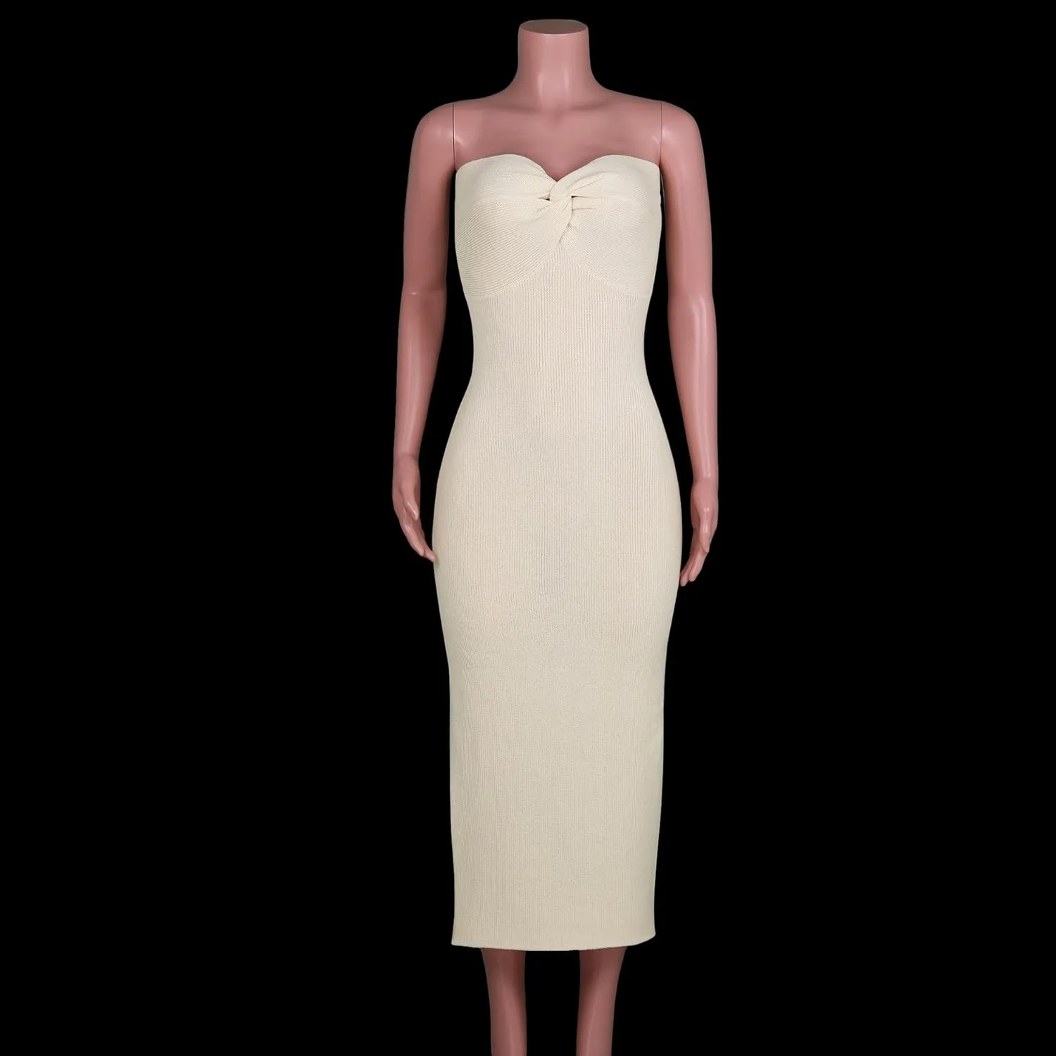 Sdencin Women Sexy Twist Knot Front Ribbed Knit Bodycon Bandeau Tube Dress Casual Solid Strapless Maxi Long Dress