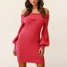 Sexy bag hip knit dress strapless lantern sleeve dress