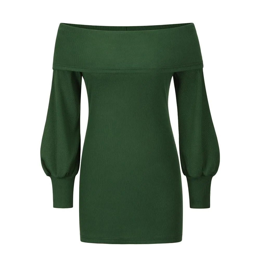 Sexy bag hip knit dress strapless lantern sleeve dress