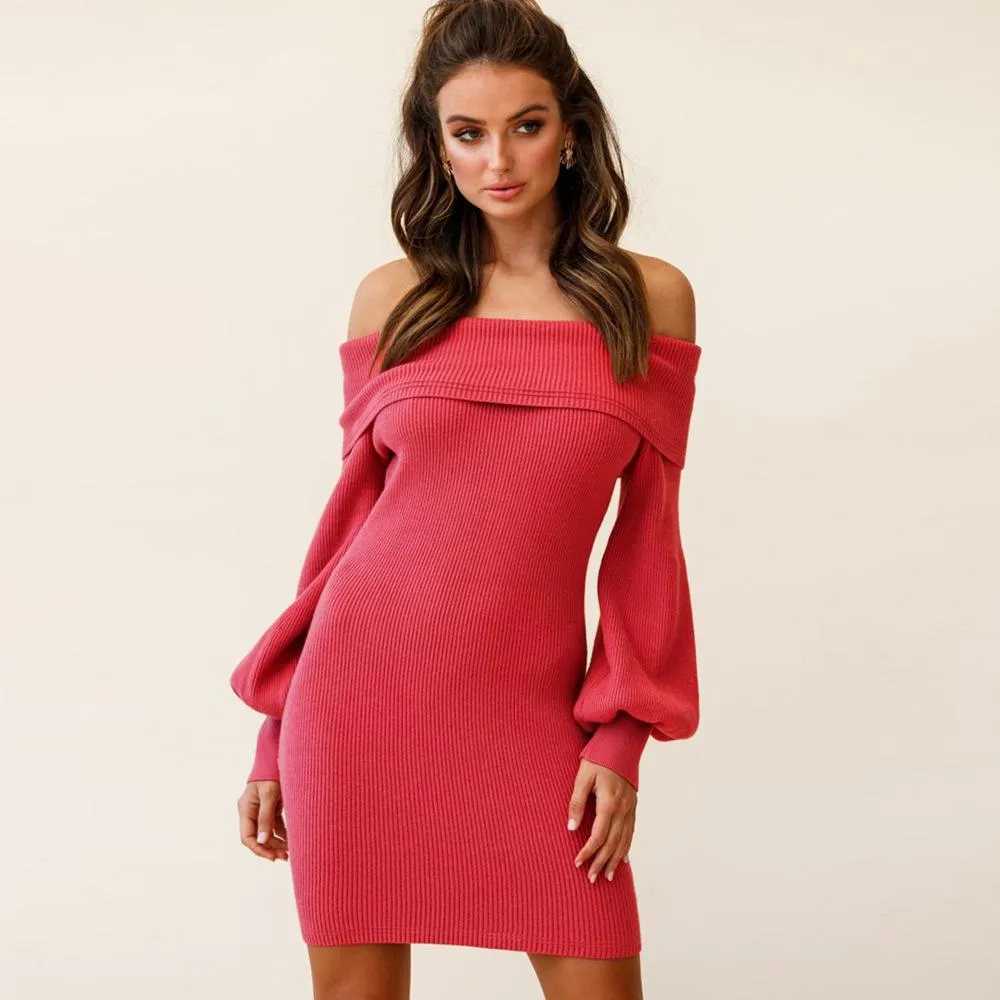 Sexy bag hip knit dress strapless lantern sleeve dress