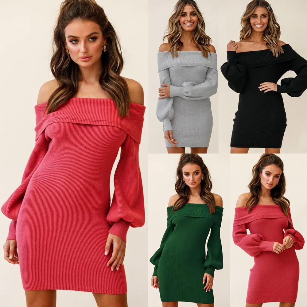Sexy bag hip knit dress strapless lantern sleeve dress