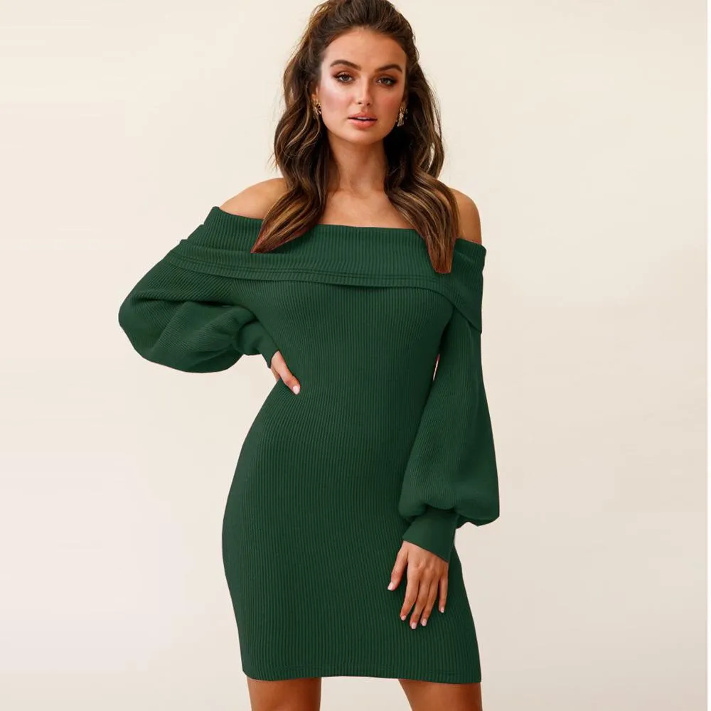 Sexy bag hip knit dress strapless lantern sleeve dress