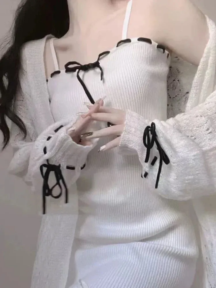 Sexy Bodycon Knit Slip Mini Dress Knitted Sweet Spring Autumn Spaghetti Strap Short Dresses Party Kawaii Y2k Outfits