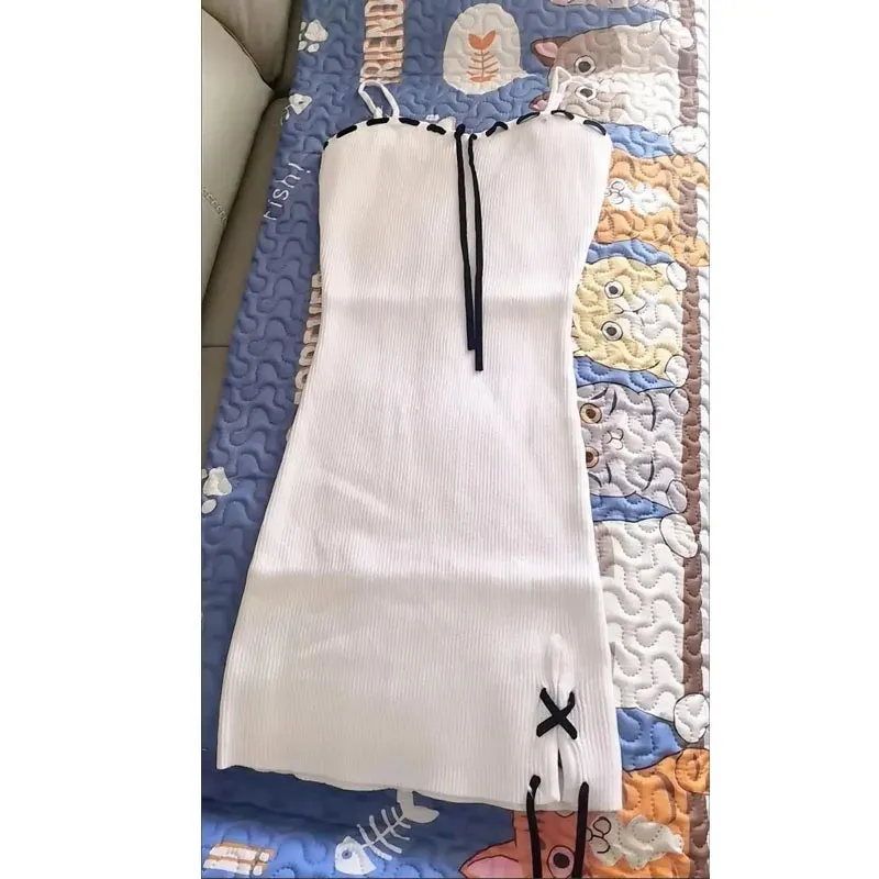 Sexy Bodycon Knit Slip Mini Dress Knitted Sweet Spring Autumn Spaghetti Strap Short Dresses Party Kawaii Y2k Outfits