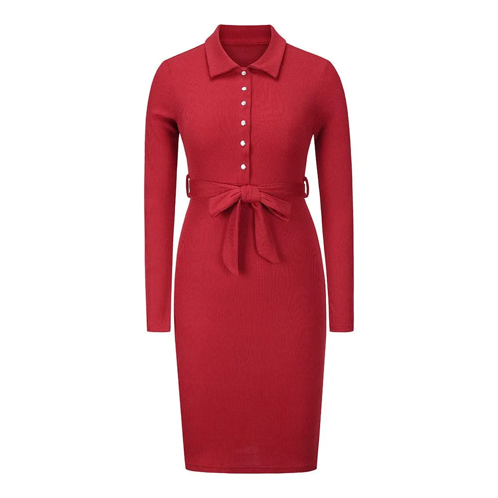Slim slimming dress with knit long sleeves