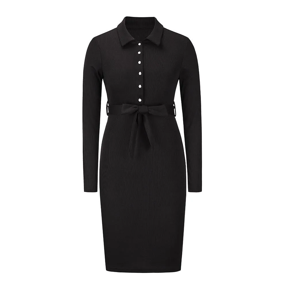 Slim slimming dress with knit long sleeves