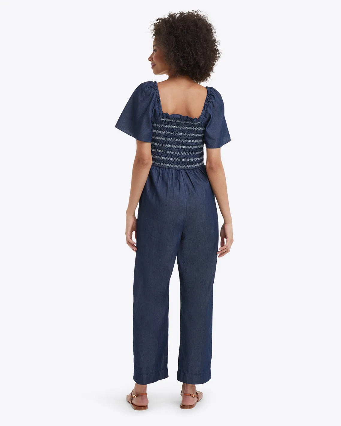 Smocked Chambray Jumpsuit