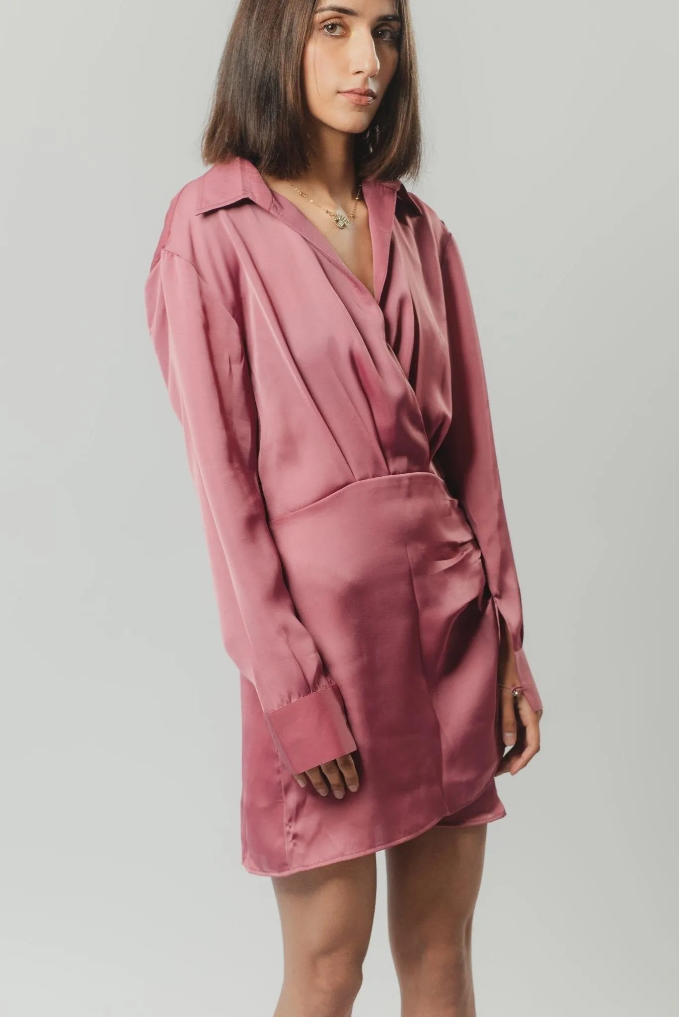Smoky Pink Flared Satin Dress