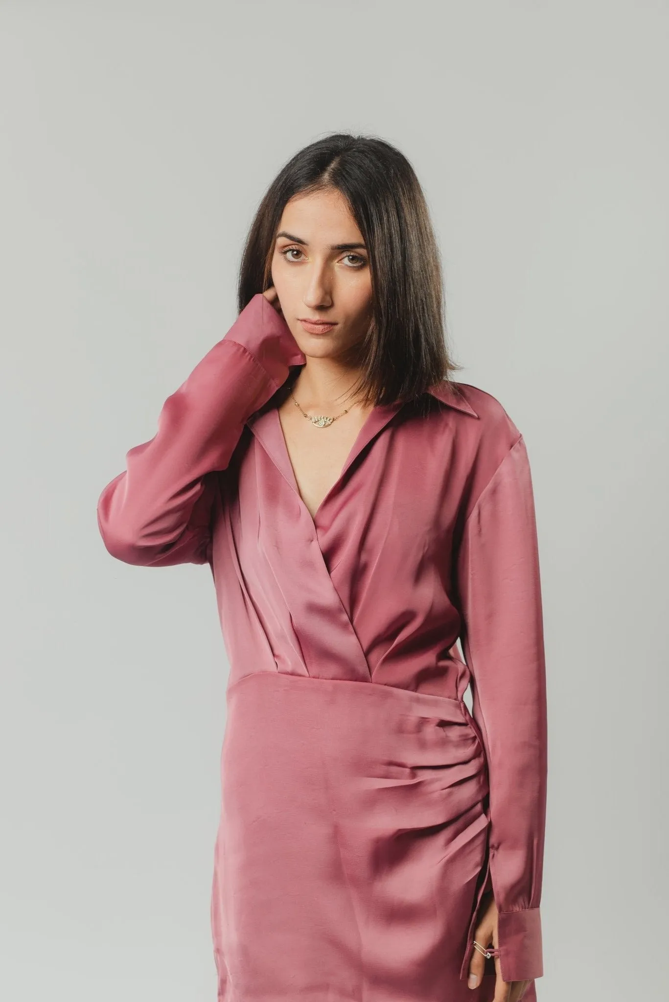 Smoky Pink Flared Satin Dress
